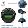 An image showing the underside of a robot vacuum cleaner and replacement wheels, with arrows indicating how to replace them. Produktbild-Vorschau