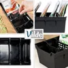 A collage of images showing a black spice organizer box with different angles and in use. Voir les images du produit