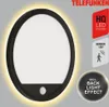 A product image of a Telefunken LED outdoor light with a motion sensor and back light effect, presented with marketing text and icons. Produktbild-Vorschau