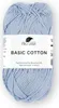 A ball of light blue yarn with a label. Produktbild-Vorschau
