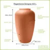 A diagram of a rain barrel with labels indicating its dimensions and features. Produktbild-Vorschau