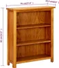 A wooden bookshelf with three shelves is shown against a white background, with dimensions indicated by measurement lines and text. Podgląd zdjęcia produktu