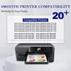 A printer is shown with a list of compatible printers and a count of over 20. Produktbild-Vorschau