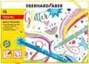 The image shows the packaging for a set of 16 glitter felt-tip pens by EBERHARD FABER. Podgląd zdjęcia produktu