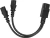 A black Y-splitter power cable with two female IEC C13 connectors and one male IEC C14 connector, isolated on a white background. Náhled obrázku produktu