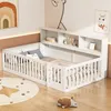 A child's bedroom with a white wooden bed frame, bookshelf, and decorative items. Produktbild-Vorschau