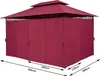 A burgundy gazebo with side curtains, shown from a slightly elevated angle against a white background. Dimensions are indicated with arrows and numbers. Anteprima dell’immagine prodotto