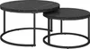 Two nesting round coffee tables with black marble-look tops and black metal frames. Voir les images du produit