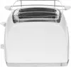 A white toaster with a chrome wire rack on top, viewed from the front. Podgląd zdjęcia produktu