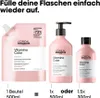 A refill pouch and two bottles of L'Oréal Professionnel Vitamino Color shampoo are displayed, with text indicating how to refill bottles. Anteprima dell’immagine prodotto
