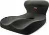 A dark gray orthopedic seat cushion with a distinctive ergonomic shape and a small logo on the backrest. Produktbild-Vorschau