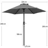A diagram of a gray umbrella with dimensions indicated by measurement lines and text. Produktbild-Vorschau