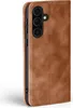 A close-up side view of a brown leather flip phone case for a Samsung Galaxy A17 / A17 5G. Produktbild-Vorschau