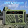 A green emergency radio is placed on rocks with a sky background. Produktbild-Vorschau