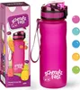 A pink water bottle and its packaging are displayed next to each other on a white background. Several colored circles representing other color options are also visible. Voir les images du produit