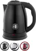 A main image of a black electric kettle, with three smaller circular images below showing the kettle in black, silver, and red. Voir les images du produit