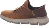 A side view of a brown Skechers slip-in sneaker. Voir les images du produit