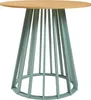 A round table with a wooden top and a pastel green, conical metal base. Náhľad obrázku produktu