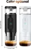 Two portable electric espresso machines, one black and one white, are shown side-by-side on a white background. Both machines have a clear lower chamber filled with espresso. Podgląd zdjęcia produktu
