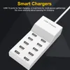 A white USB charging station with multiple ports is shown on a dark, angled background with promotional text above it. Náhled obrázku produktu