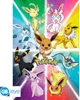 A collage of various Eevee evolutions from the Pokemon franchise, arranged around the Pokemon logo. Produktbild-Vorschau