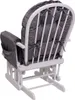 Rear view of a white wooden rocking chair with gray cushions. Anteprima dell’immagine prodotto