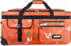 A product shot of an orange rolling duffel bag with a bird and leaf pattern. Produktbild-Vorschau