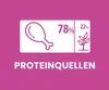 A graphic showing a chicken leg icon and a plant icon with percentages indicating protein sources. Produktbild-Vorschau