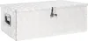 A silver aluminum storage box with a diamond plate pattern and a latch with a key. Náhled obrázku produktu