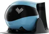 A blue robot with black accents and a heart-shaped LED display sits on a black charging dock. Produktbild-Vorschau