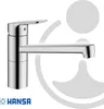 A chrome kitchen faucet is shown against a white background with subtle grey graphic elements. Anteprima dell’immagine prodotto