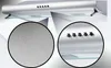 Close-up views of a stainless steel range hood with glass components and control buttons. Produktbild-Vorschau