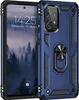 A blue protective phone case with a ring holder is shown next to a smartphone. Produktbild-Vorschau