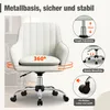 A white office chair is shown with various feature callouts. Produktbild-Vorschau