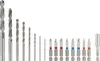 A collection of drill bits and screwdriver bits arranged in a line on a white background. Produktbild-Vorschau