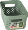 A green storage basket with holes and handles, shown from a slightly elevated angle. Anteprima dell’immagine prodotto
