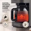Close-up of a coffee maker with text overlays and icons highlighting features. Produktbild-Vorschau