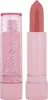 A pink glittery lip balm tube and a coral-colored lipstick bullet are shown against a white background. Produktbild-Vorschau