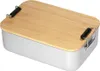 A silver aluminum lunchbox with a bamboo lid and metal clasps. Anteprima dell’immagine prodotto
