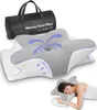 A memory foam pillow and its carrying bag are displayed, with a smaller inset image showing a woman sleeping on the pillow. Produktbild-Vorschau