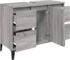 A grey wooden cabinet with two drawers on the left and two doors on the right, shown from a slightly angled front view. Náhled obrázku produktu