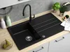 A black granite kitchen sink with a black faucet is shown on a wooden countertop. Náhľad obrázku produktu