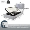 A diagram showing the dimensions of a bed frame, with a close-up inset of the adjustable headboard. Produktbild-Vorschau