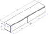 An isometric line drawing of a TV stand with dimensions indicated. Voir les images du produit