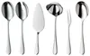 A collection of six polished metal serving utensils arranged in a line against a white background. Produktbild-Vorschau