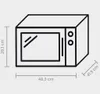 A line drawing of a microwave oven with dimensions indicated. Produktbild-Vorschau