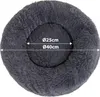 A dark gray, round, plush dog bed with size indicators. Anteprima dell’immagine prodotto