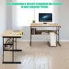 Two desks are shown in a room with a window and light-colored wooden flooring. One desk has a computer and a CPU, while the other has a laptop and magazines. Produktbild-Vorschau