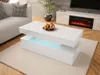 A modern living room with a white coffee table with blue LED lighting, a sofa, and a fireplace. Produktbild-Vorschau