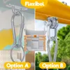 A split image showing two different mounting options for a baby swing. The left side shows an indoor ceiling mount, and the right side shows an outdoor beam mount. Both options feature the KIDIZ® baby swing. Produktbild-Vorschau
